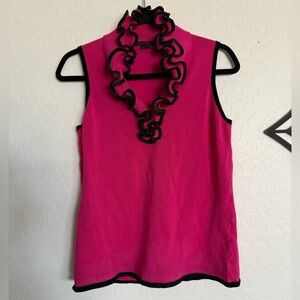FONTANA Vtg Pink Sleeveless Top with Contrasting Black Trim - XL